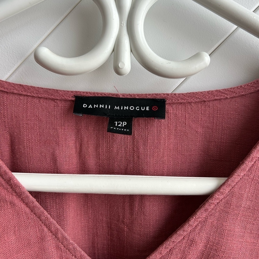 $10 item! Dusty Rose Puff Sleeve tie front linen blend Women's Top size 12P - Picture 7 of 8